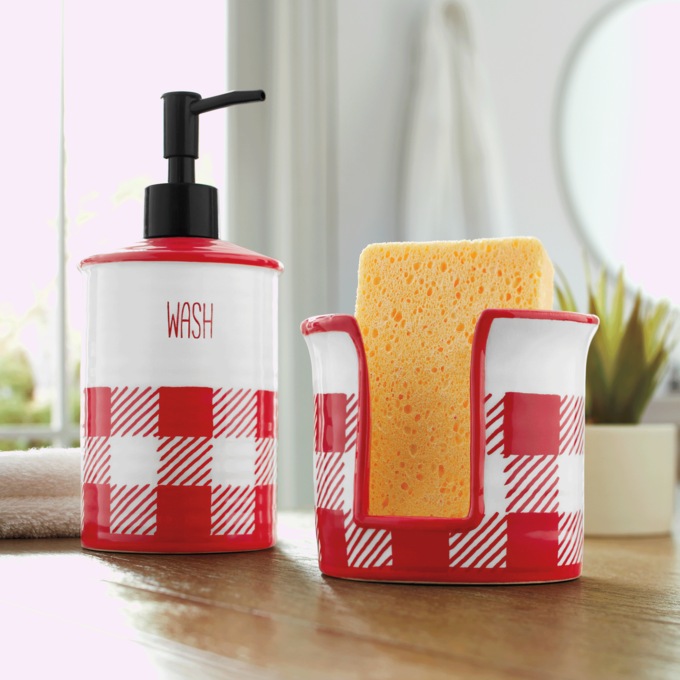 Buffalo Check Soap Pump, Red, large