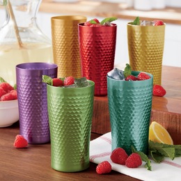 Set of 6 Embossed Assorted Aluminum Tumblers, , large