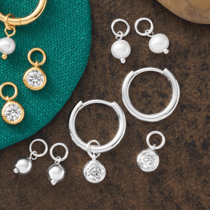 Interchangeable Drop Hoop Set, Sterling Silver, large