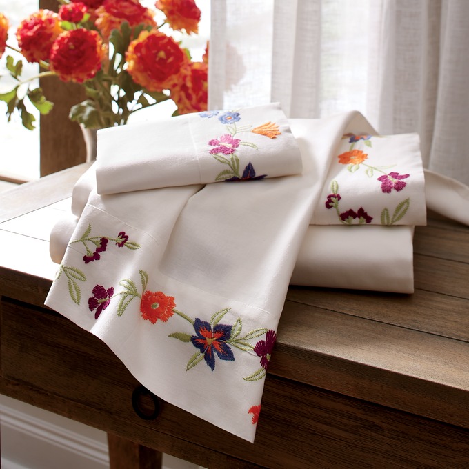 Floral Embroidered Cotton Sheet Set Montgomery Ward