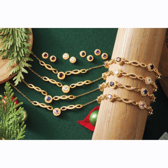 Gemstone/Cubic Zirconia Halo Necklace, Bracelet & Earring Set, , large