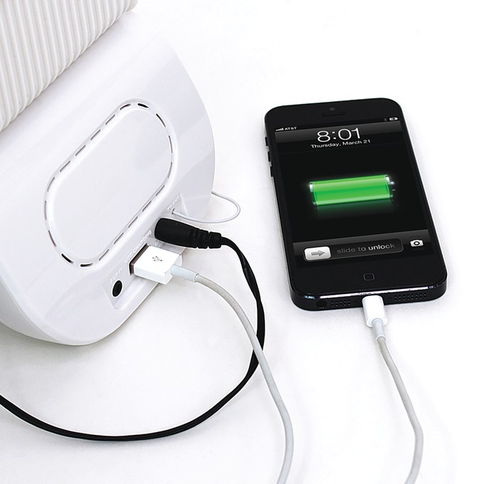 JENSEN Bluetooth Clock Radio with Smartphone Holder, White, large