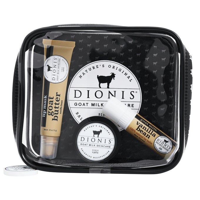 Dionis Goat Milk Vanilla Bean 3-Piece Lip Care Gift Set with Cosmetic Bag, White, large