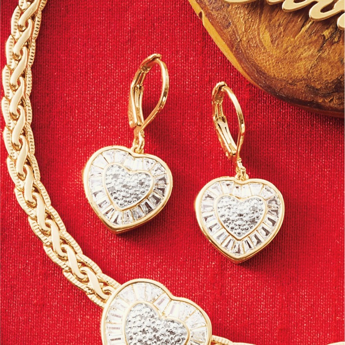 Diamond/Cubic Zirconia Heart Earrings, , large