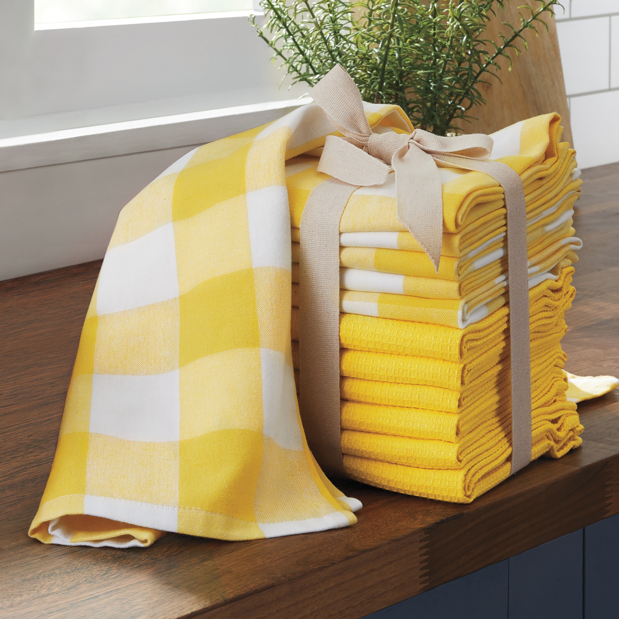 12-Piece Classic Kitchen Towel Set, Yellow, large