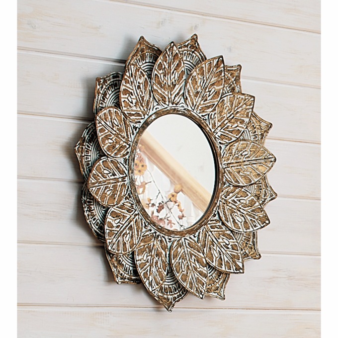 Embossed Leaves Decorative Wall Mirror, , large