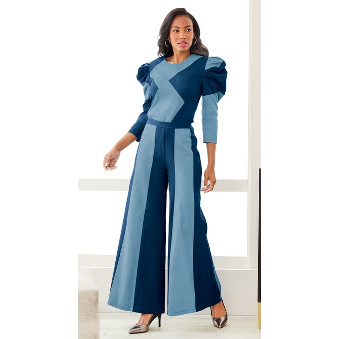 Patchwork Denim Pant Set, , large