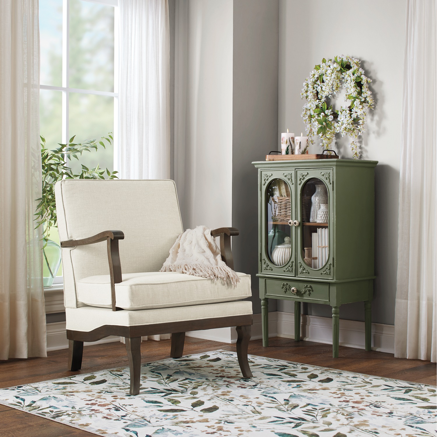 ビンテージ 鳥　オブジェ　レトロ　理科室　書斎　cabinet Pisa Flea-Market Inspired Glass Door Accent Cabinet | Montgomery Ward