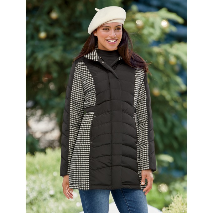 Snowfall Pattern Puffer Parka, Black, large