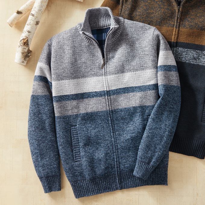 Full-Zip Fleece-Lined Sweater, , large