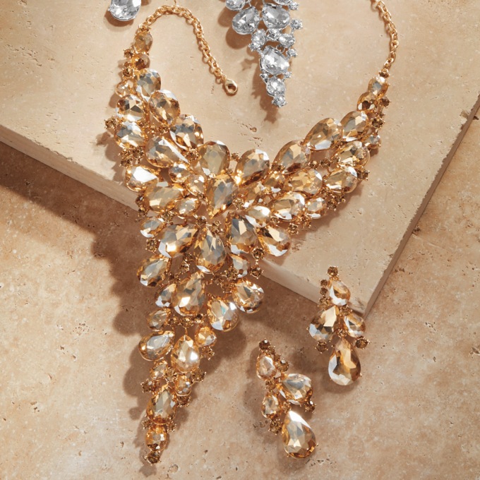 Crystal Bib Necklace and Earring Set, , large