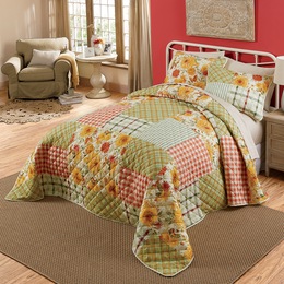 Sunflower Gingham Bedspread, , large