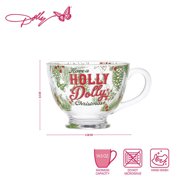 Dolly Parton Holly Dolly Christmas Set of 4 Glass Mugs, , large
