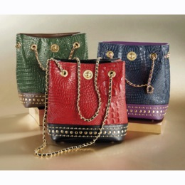 M.C. Handbags Macy Croco Bucket Bag, , large
