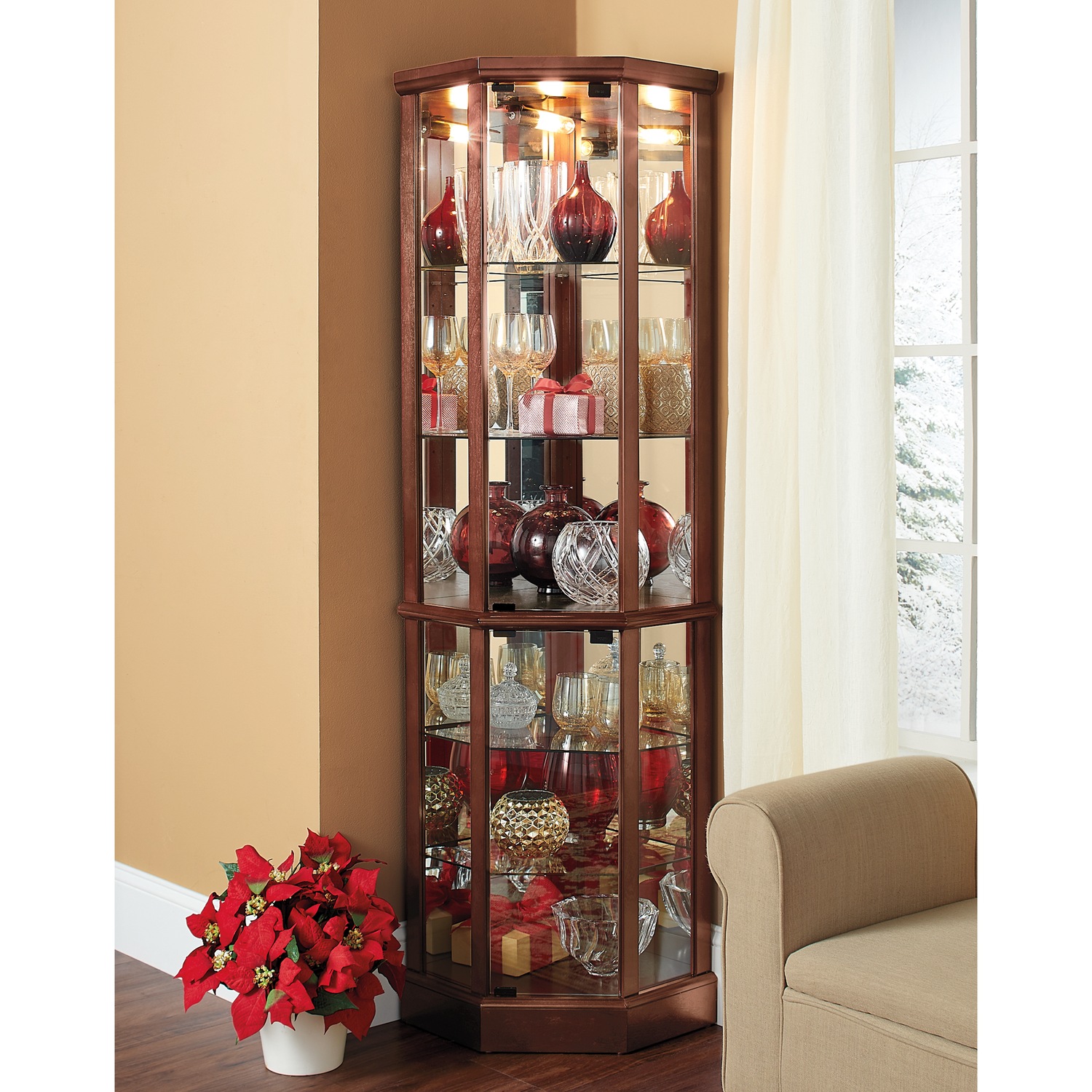 Woen lighted curio sale cabinet