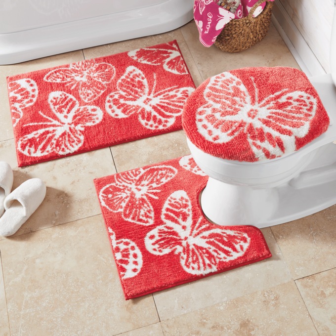 Color Connection Butterfly 3-Piece Bath Mat Set, , large