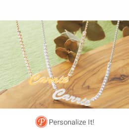 Name Cubic Zirconia Chain Necklace, , large