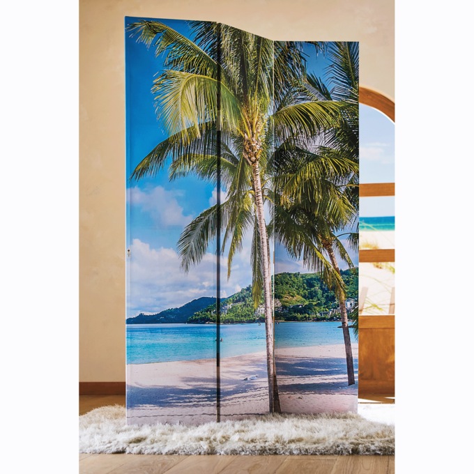 Lit Reversible Beach Views Room Screen, Multi, large