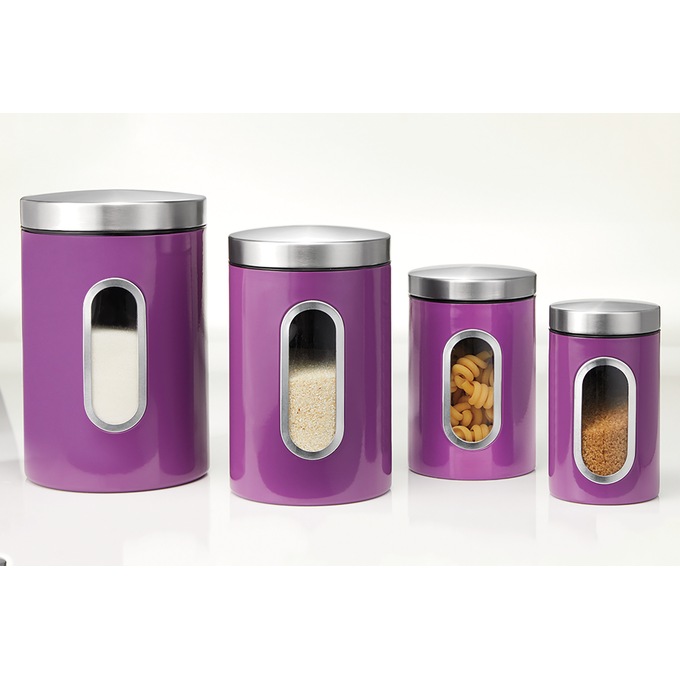 Set of 4 Window Canisters with Stainless Steel Lids, , large
