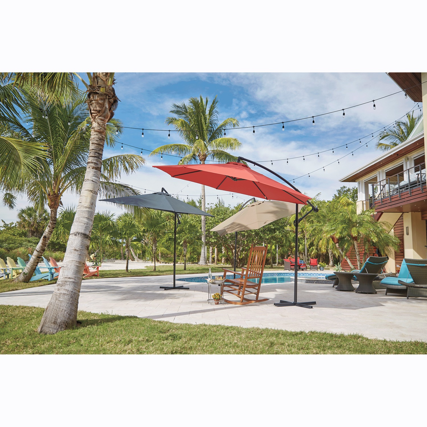 coral coast offset patio umbrella GRAND Napoli 11 FT Cantilever with 360 Rotation  GRANDPATIO It features a sturdy aluminum frame covered in durable outdoor canvas Tracy Coastal Octagon Aluminum Outdoor