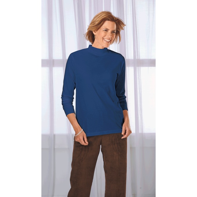 Long-Sleeve Mock Neck Top, , large