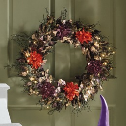 Lit Gilded Halloween Wreath, , large