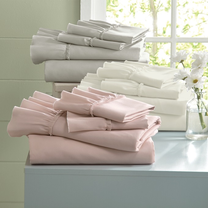 Ruffled-Edge Microfiber Sheet Set, , large