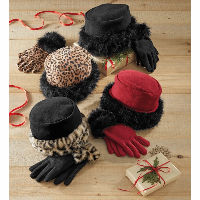 Fleece Hat and Glove Set with Faux-Fur Trim, , large