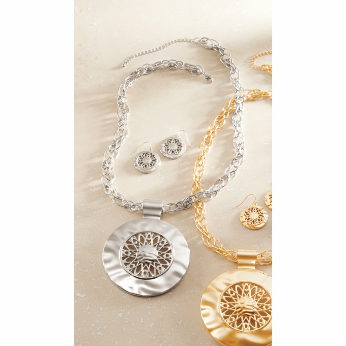 Large Medallion Necklace & Earrings Set, , large