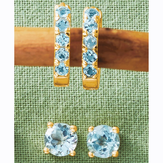 Gemstone 2-Pair Hoop & Post Set, , large