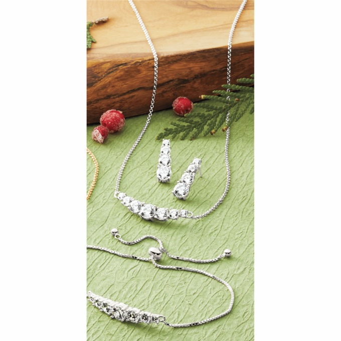 Cubic Zirconia Necklace, Bracelet and Earring Set, Sterling Silver, large