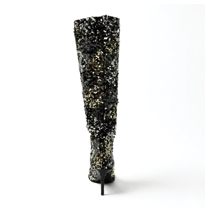 Azalea Wang Jimena Sequin Boot for Women with Checkered Pattern and 3&rdquo; Heel, , large