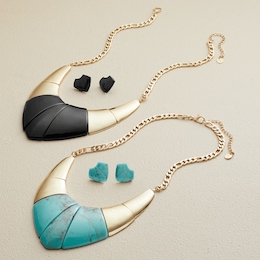 V-Shaped Bib Necklace &amp; Earring Set, , large