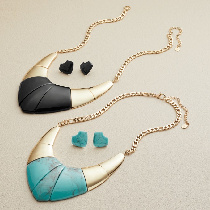 V-Shaped Bib Necklace & Earring Set, , large