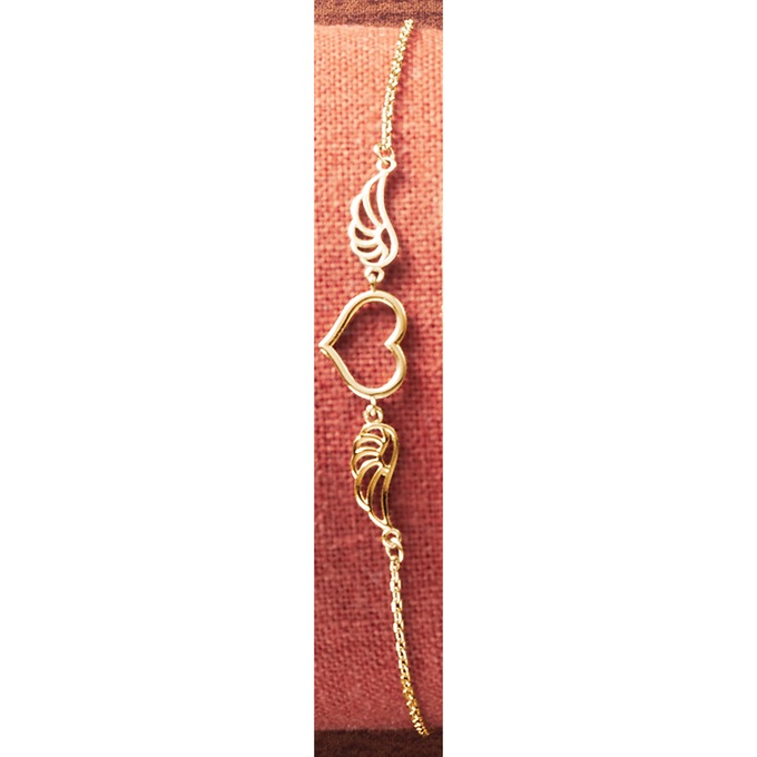 10K Gold Heart Wings Bracelet, , large