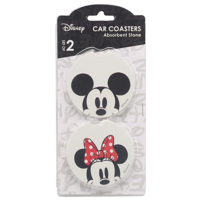 Set of 2 Mickey & Minnie Absorbent Car Coasters, Multi, large