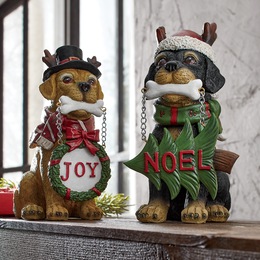 Set of 2 Resin Christmas Dogs, , large