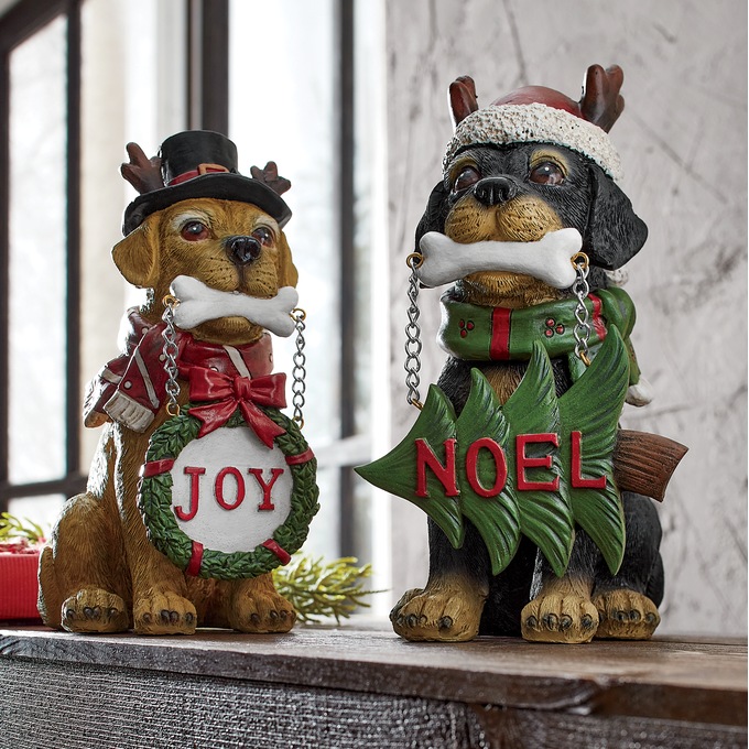 Set of 2 Resin Christmas Dogs, , large