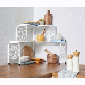 Gerbera Floral Scroll Corner Shelf, White, large