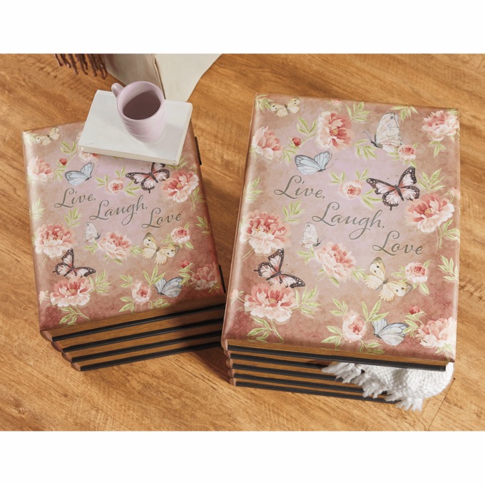 Set of 2 Romantic Floral Book Nesting Ottomans, , large