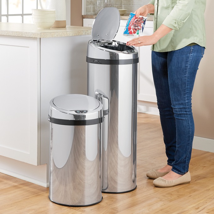 13 Gallon Kitchen Garbage Can Automatic Trash Can 13 Gallon Stainless Steel  Trash Can Touch Free Bathroom Trash Can with Lid for Bathroom, Kitchen