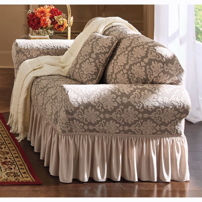 Damask Stretch Slipcover, , large
