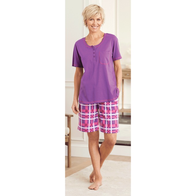 Plaid Knit Shorty PJs, , large