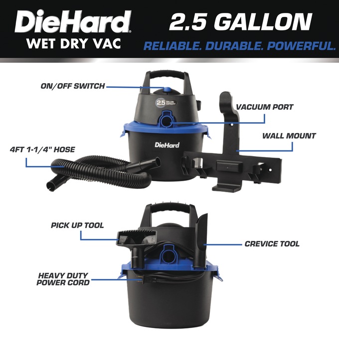 DieHard 2.5-Gallon Wall-Mount Wet/Dry Vac, , large