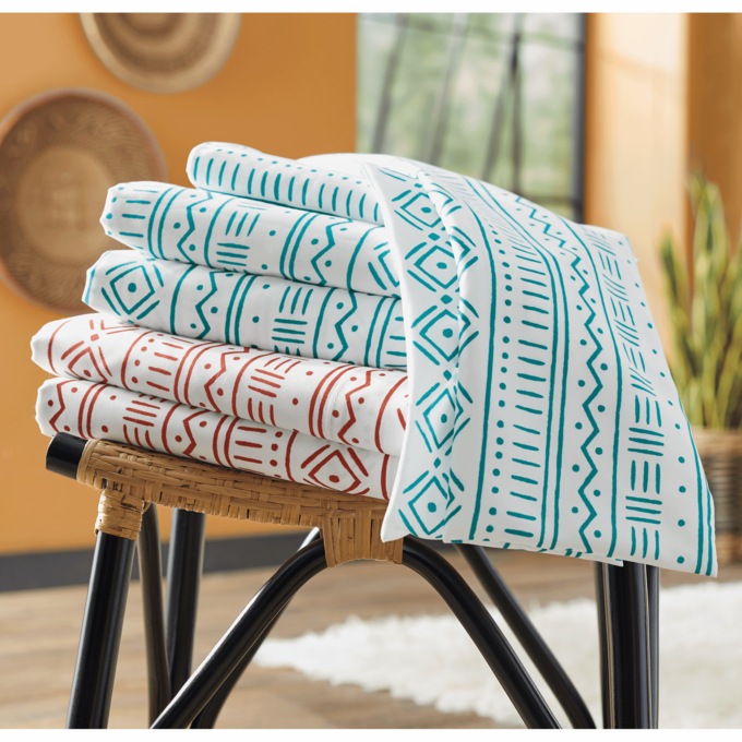 Mudcloth-Style Printed Microfiber Sheets, Teal, large