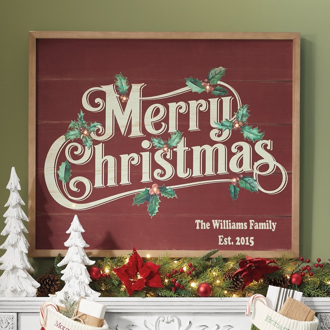 Vintage Merry Christmas Lit Barnwood Sign, , large