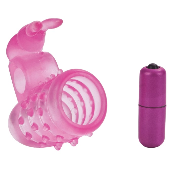Basic Essentials Stretchy Vibrating Bunny Enhancer By Calexotics, , large