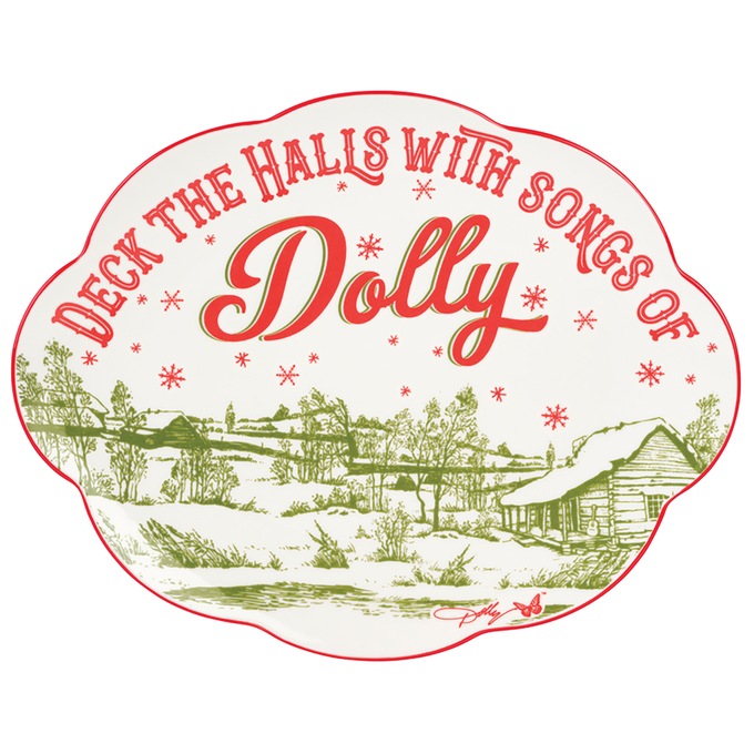 Dolly Parton Holiday Toile 12-Inch Oval Platter, , large