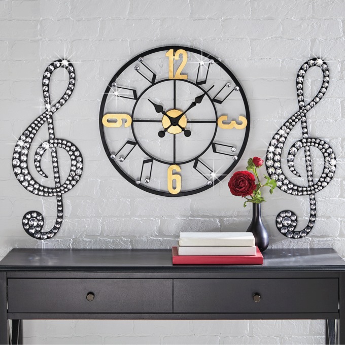 3-Piece Gem Music Notes Clock Set, , large