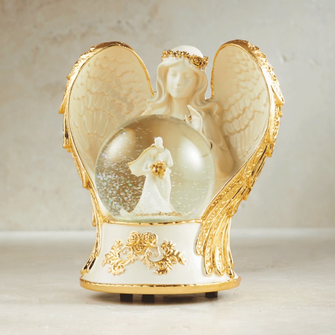 Musical Angel Snow Globe, Ivory, large